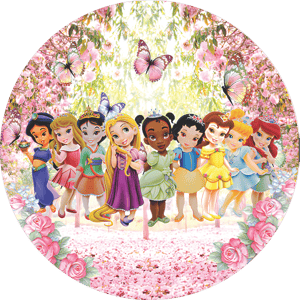 CAPA PAINEL REDONDO PRINCESAS | TECIDO PREMIUM  | VÁRIOS MODELOS - 1.50X1.50M E 50X50CM
