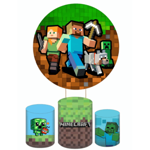 KIT CAPA PAINEL REDONDO E CILÍNDROS MINECRAFT | TECIDO PREMIUM  | VÁRIOS MODELOS.
