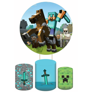 KIT CAPA PAINEL REDONDO E CILÍNDROS MINECRAFT | TECIDO PREMIUM  | VÁRIOS MODELOS.
