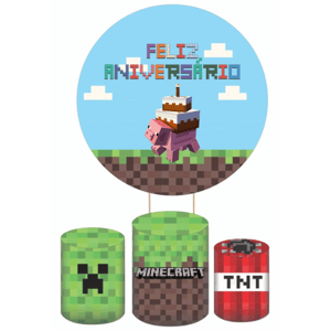 KIT CAPA PAINEL REDONDO E CILÍNDROS MINECRAFT | TECIDO PREMIUM  | VÁRIOS MODELOS.