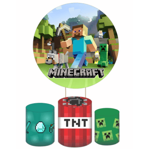 KIT CAPA PAINEL REDONDO E CILÍNDROS MINECRAFT | TECIDO PREMIUM  | VÁRIOS MODELOS.