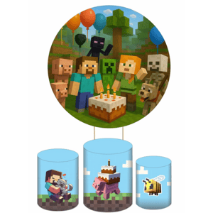 KIT CAPA PAINEL REDONDO E CILÍNDROS MINECRAFT | TECIDO PREMIUM  | VÁRIOS MODELOS.
