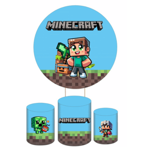 KIT CAPA PAINEL REDONDO E CILÍNDROS MINECRAFT | TECIDO PREMIUM  | VÁRIOS MODELOS.