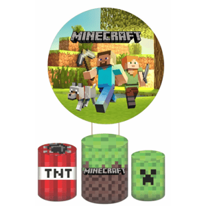 KIT CAPA PAINEL REDONDO E CILÍNDROS MINECRAFT | TECIDO PREMIUM  | VÁRIOS MODELOS.
