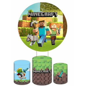 KIT CAPA PAINEL REDONDO E CILÍNDROS MINECRAFT | TECIDO PREMIUM  | VÁRIOS MODELOS.