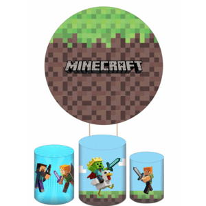 KIT CAPA PAINEL REDONDO E CILÍNDROS MINECRAFT | TECIDO PREMIUM  | VÁRIOS MODELOS.
