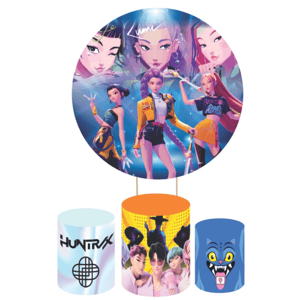 KIT CAPA PAINEL REDONDO E CILÍNDROS GUERREIRAS DO KPOP | TECIDO PREMIUM  | VÁRIOS MODELOS.