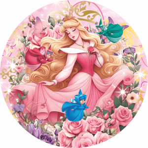 CAPA PAINEL REDONDO PRINCESA BELA ADORMECIDA AURORA | TECIDO PREMIUM  | VÁRIOS MODELOS - 1.50X1.50M E 50X50CM