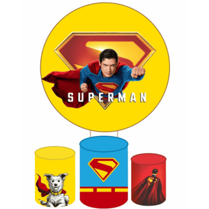 KIT CAPA PAINEL REDONDO E CILÍNDROS SUPERMAN KRIPTO SUPER HOMEM | TECIDO PREMIUM  | VÁRIOS MODELOS.