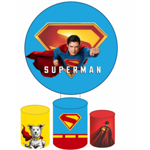 KIT CAPA PAINEL REDONDO E CILÍNDROS SUPERMAN KRIPTO SUPER HOMEM | TECIDO PREMIUM  | VÁRIOS MODELOS.