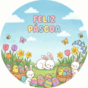 CAPA PAINEL REDONDO PÁSCOA COELHO | TECIDO PREMIUM  | VÁRIOS MODELOS - 1.50X1.50M E 50X50CM