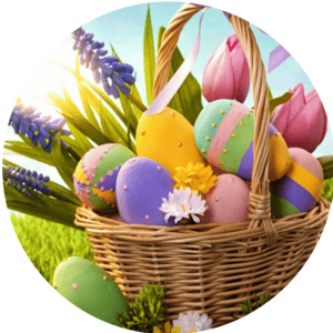 CAPA PAINEL REDONDO PÁSCOA COELHO | TECIDO PREMIUM  | VÁRIOS MODELOS - 1.50X1.50M E 50X50CM