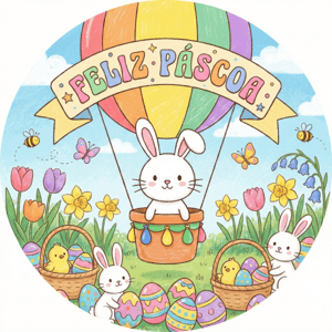 CAPA PAINEL REDONDO PÁSCOA COELHO | TECIDO PREMIUM  | VÁRIOS MODELOS - 1.50X1.50M E 50X50CM