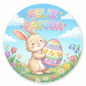 CAPA PAINEL REDONDO PÁSCOA COELHO | TECIDO PREMIUM  | VÁRIOS MODELOS - 1.50X1.50M E 50X50CM