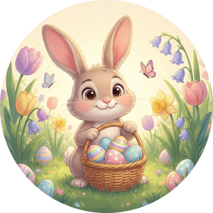 CAPA PAINEL REDONDO PÁSCOA COELHO | TECIDO PREMIUM  | VÁRIOS MODELOS - 1.50X1.50M E 50X50CM