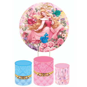 KIT CAPA PAINEL REDONDO E CILÍNDROS PRINCESA BELA ADORMECIDA AURORA | TECIDO PREMIUM  | VÁRIOS MODELOS.