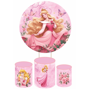 KIT CAPA PAINEL REDONDO E CILÍNDROS PRINCESA BELA ADORMECIDA AURORA | TECIDO PREMIUM  | VÁRIOS MODELOS.