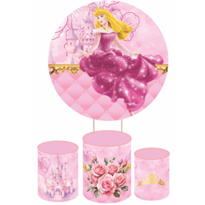 KIT CAPA PAINEL REDONDO E CILÍNDROS PRINCESA BELA ADORMECIDA AURORA | TECIDO PREMIUM  | VÁRIOS MODELOS.