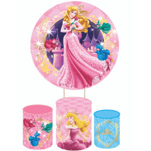 KIT CAPA PAINEL REDONDO E CILÍNDROS PRINCESA BELA ADORMECIDA AURORA | TECIDO PREMIUM  | VÁRIOS MODELOS.
