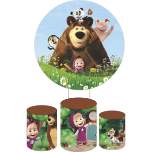 KIT CAPA PAINEL REDONDO E CILÍNDROS MASHA E O URSO | TECIDO PREMIUM  | VÁRIOS MODELOS.