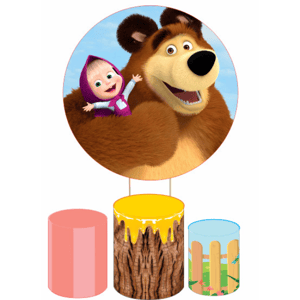 KIT CAPA PAINEL REDONDO E CILÍNDROS MASHA E O URSO | TECIDO PREMIUM  | VÁRIOS MODELOS.