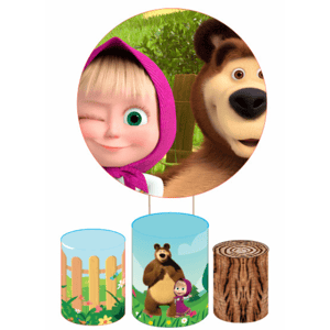KIT CAPA PAINEL REDONDO E CILÍNDROS MASHA E O URSO | TECIDO PREMIUM  | VÁRIOS MODELOS.