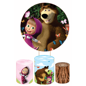 KIT CAPA PAINEL REDONDO E CILÍNDROS MASHA E O URSO | TECIDO PREMIUM  | VÁRIOS MODELOS.
