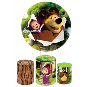 KIT CAPA PAINEL REDONDO E CILÍNDROS MASHA E O URSO | TECIDO PREMIUM  | VÁRIOS MODELOS.