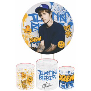 KIT CAPA PAINEL REDONDO E CILÍNDROS JUSTIN BIEBER | TECIDO PREMIUM  | VÁRIOS MODELOS.