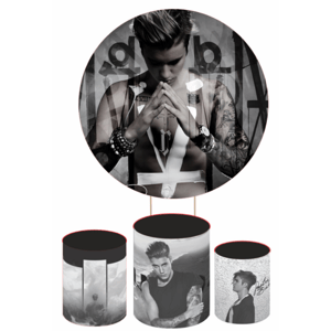 KIT CAPA PAINEL REDONDO E CILÍNDROS JUSTIN BIEBER | TECIDO PREMIUM  | VÁRIOS MODELOS.