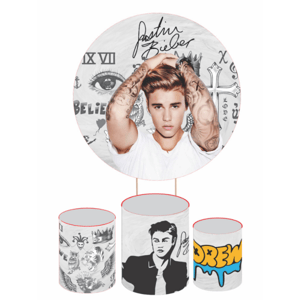 KIT CAPA PAINEL REDONDO E CILÍNDROS JUSTIN BIEBER | TECIDO PREMIUM  | VÁRIOS MODELOS.