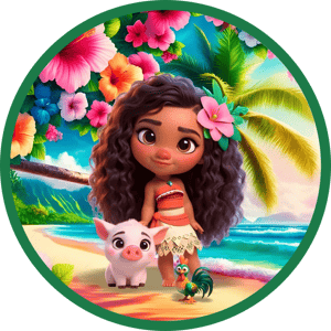 CAPA PAINEL REDONDO PRINCESA MOANA | TECIDO PREMIUM  | VÁRIOS MODELOS - 1.50X1.50M E 50X50CM