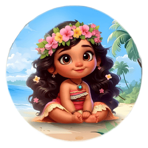 CAPA PAINEL REDONDO PRINCESA MOANA | TECIDO PREMIUM  | VÁRIOS MODELOS - 1.50X1.50M E 50X50CM