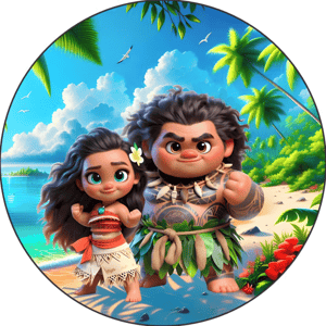 CAPA PAINEL REDONDO PRINCESA MOANA | TECIDO PREMIUM  | VÁRIOS MODELOS - 1.50X1.50M E 50X50CM