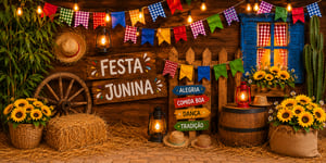 Fundo Fotográfico Festa Junina Cenário Arraiá 200x90cm - Painel Único para Fotos Lona | Glossy | Matte 200x90cm 4x0  Sem ilhós, com ilhós, bainha na lona, fita dupla face no papel 