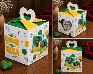 Caixa para Caneca Personalizada - Alça de Coração e Visor Papel Couchê 300g 10 x 10 x 10 cm 4x0  Corte Especial com Alça de Coração e Visor Vazado 