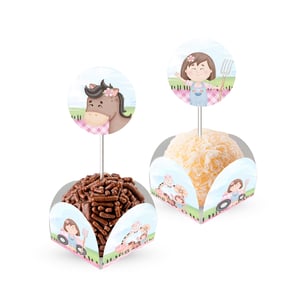 Fazendinha menina - 80 Forminhas Para Doces Com Toppers