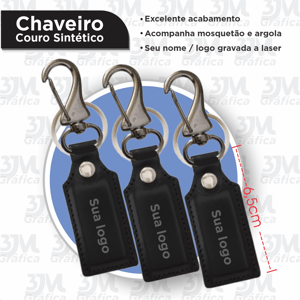 Chaveiro em couro - LUXO c/ Mosquetão Couro Sintético     Gravação a laser