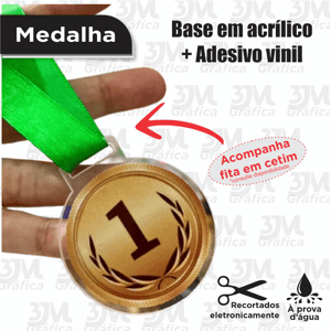 Medalha 5cm Base acrilico + Adesivo vinil Redondo    Acompanha Cordão em Cetim - Consultar cores disponiveis
