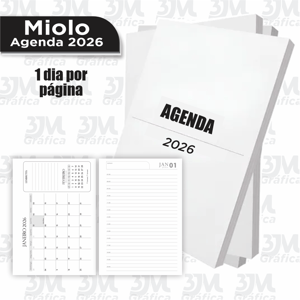 Miolo Agenda 2026 - 1 dia por página Sulfite 75g 15x21cm   Corte Reto Apenas o miolo / SEM CAPA / SEM FURO