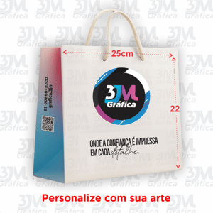Sacola de papel M - 25x22x10cm Sulfite 180g 25x22x10cm - Horizontal 4x4  Alças em nylon / Fundo reforçado 