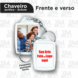 Chaveiro Acrílico Acrilico 3X4 CM Frente e Verso colorido   Impressão em papel fotográfico 120g