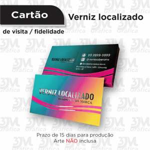 Cartão de visita 300g - Verniz localizado Couchê 300g 9X5  Laminação fosca + Verniz localizado Corte Reto 1000 unidades