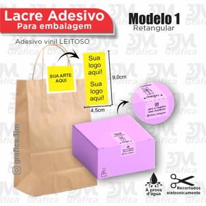 Lacre para embalagem - Retangular Vinil Leitoso + Recorte 9x4,5cm   Corte Reto 