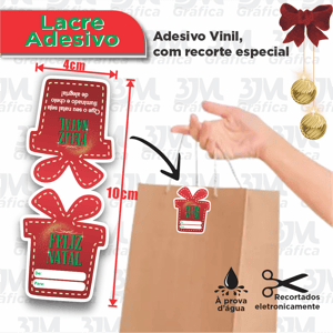 Lacre para embalagem - Especial NATAL Vinil Leitoso + Recorte especial 10x4cm   Corte especial 