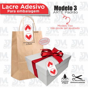 Lacre para embalagem - Padrão Coração Vinil + Recorte 9x4,5cm   Corte Reto 