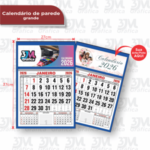 Calendário de parede  27 x 37,5 Base na cor PRATA   