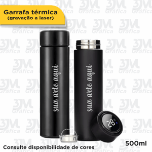 Garrafa Térmica com marcador de temperatura 450ml    Gravação Laser 