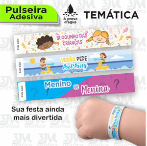 Pulseiras Adesivas - Temática Adesivo Vinil Leitoso 20x3cm   Corte Reto 