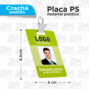 Crachá Padrão - PS PS 1mm + vinil 8,5x5cm   Corte Reto 